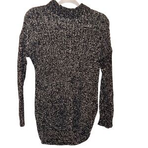 Eddie Bauer Mock neck heather marled curved hem sweater black‎ size small